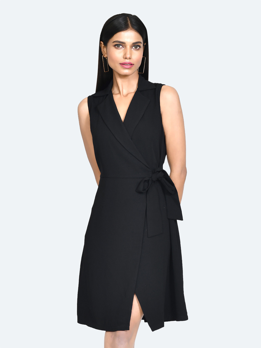 

Zink London Lapel Collar Wrap Dress, Black