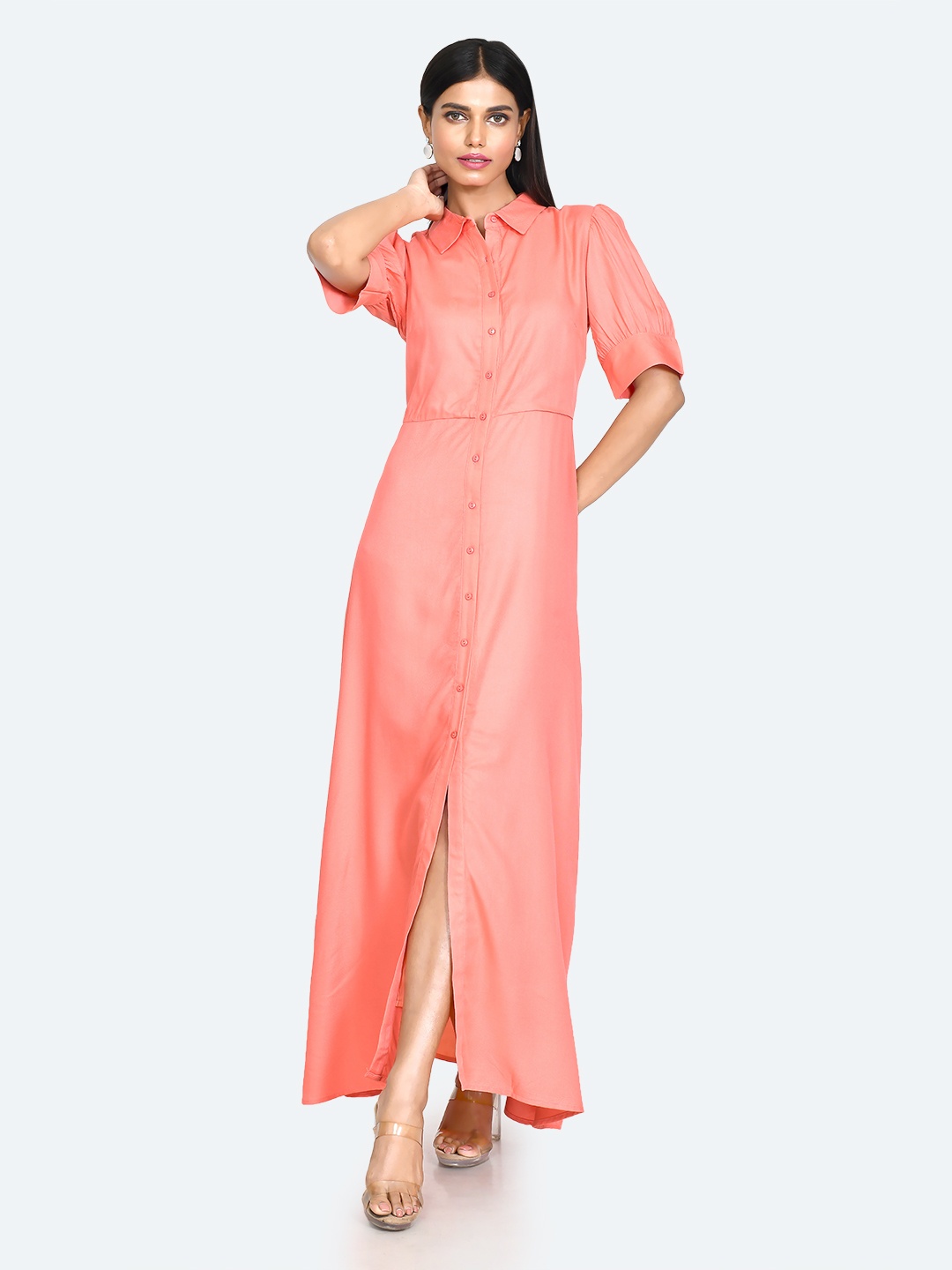 

Zink London Maxi Shirt Dress, Coral