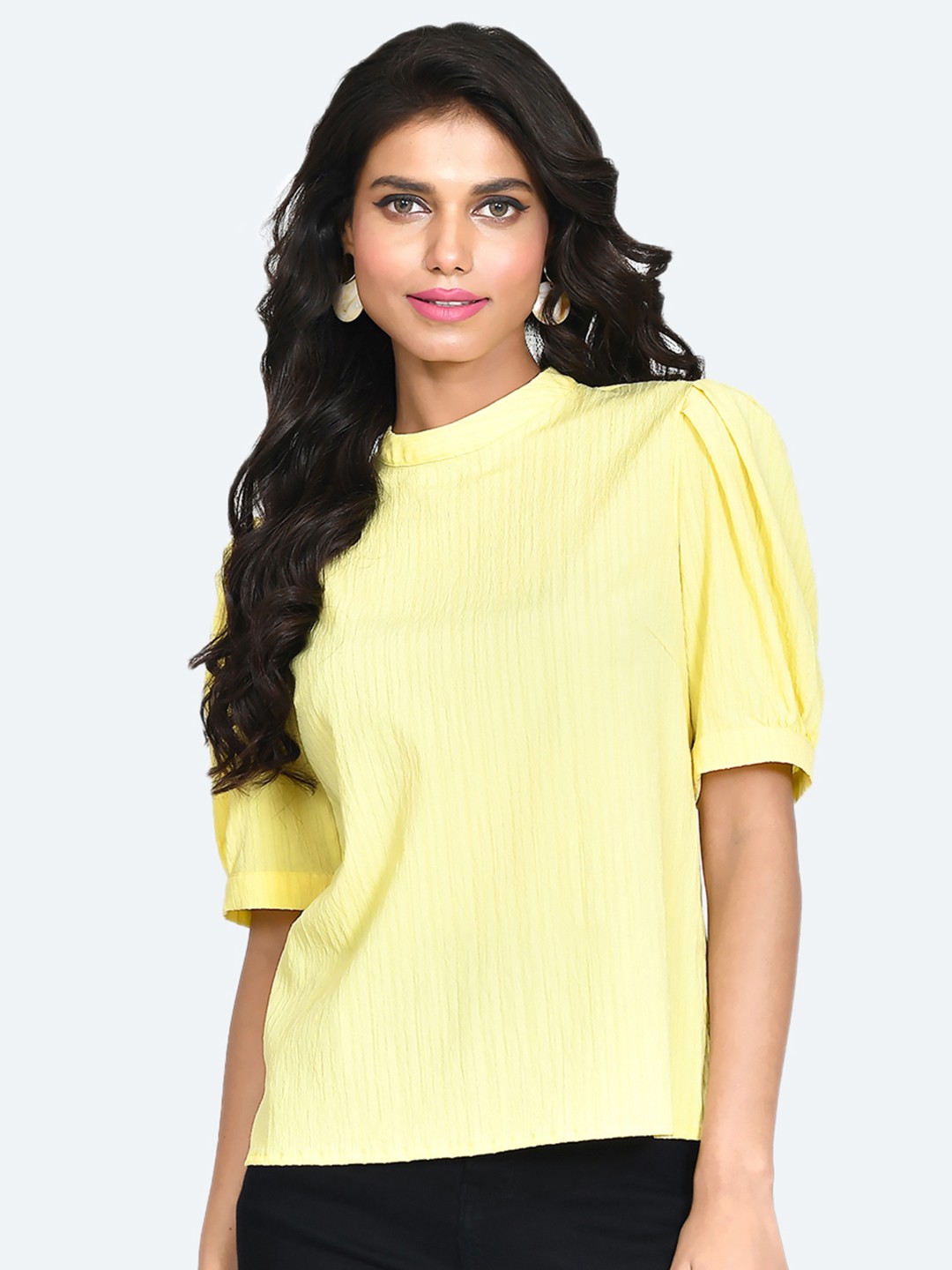 

Zink London High Neck Puff Sleeve Top, Yellow