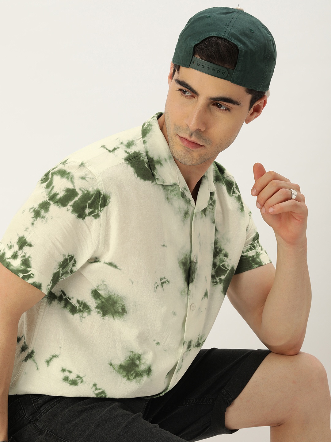 

Kook N Keech Relaxed Boxy Tie & Dye Printed Pure Cotton Casual Shirt, Olive