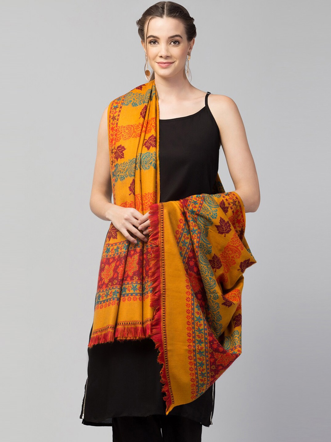 

Tweedle Women Woven Deign Jamawar Shawl, Mustard