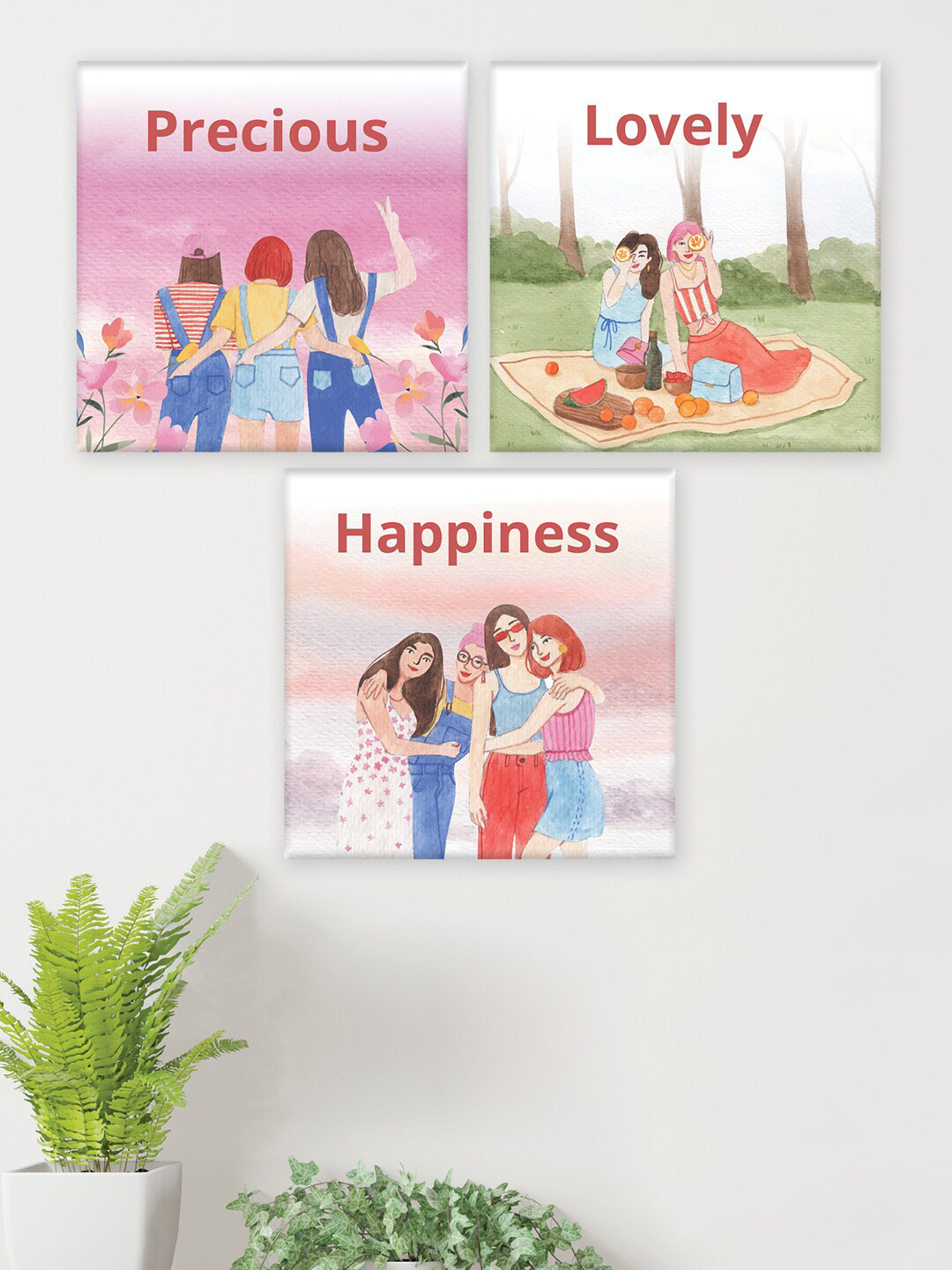 

RANDOM Pink 3 Pcs Women's Day Canvas Painting Wall Art