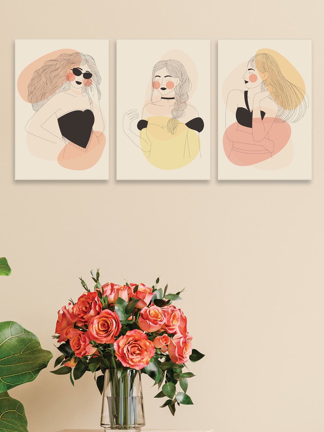 

RANDOM Pink & Black 3 Pieces Women's Day Printed Framed Wall Painting