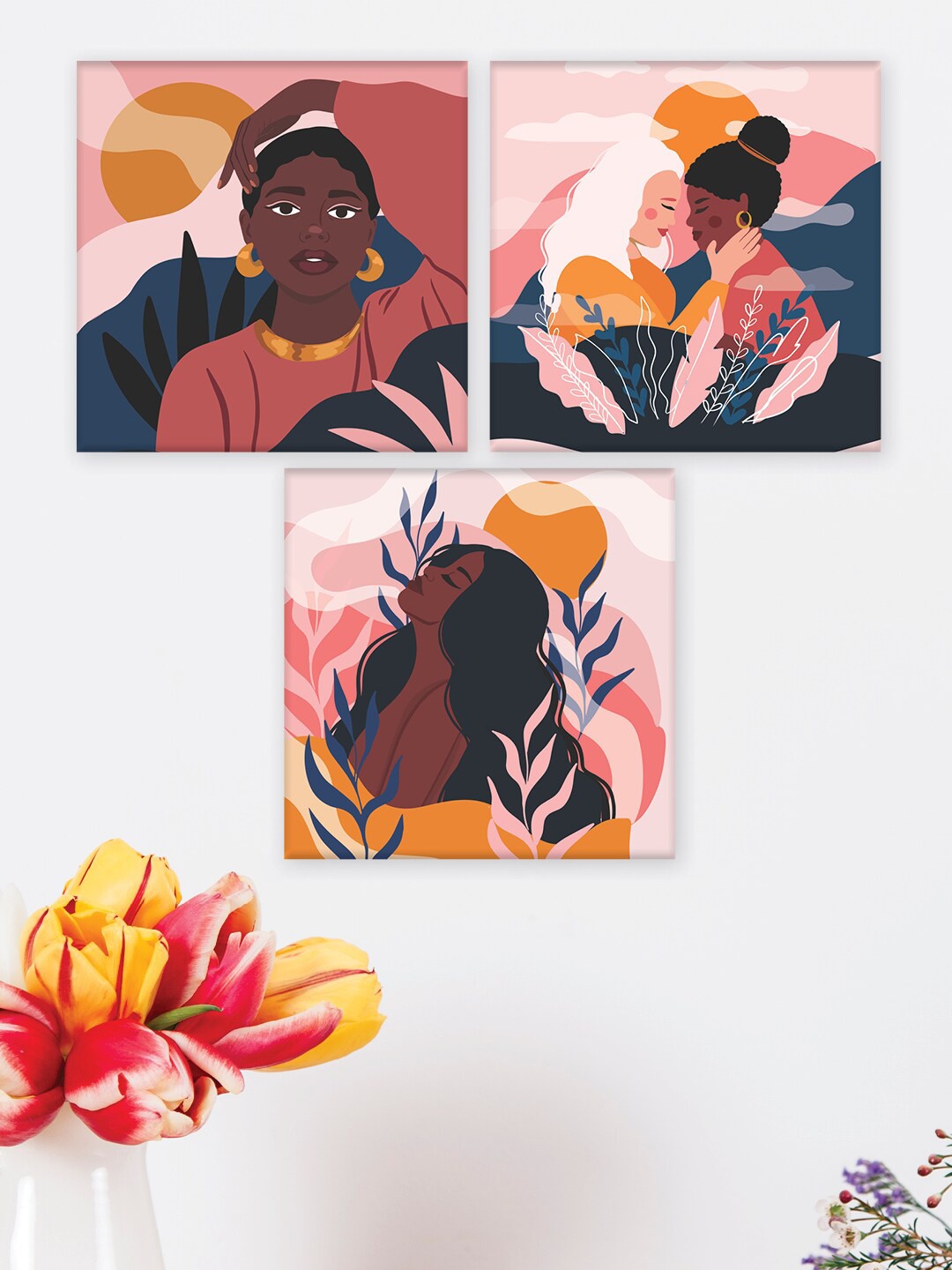 

RANDOM Pink & Blue 3 Pcs Printed Canvas Painting Wall Art
