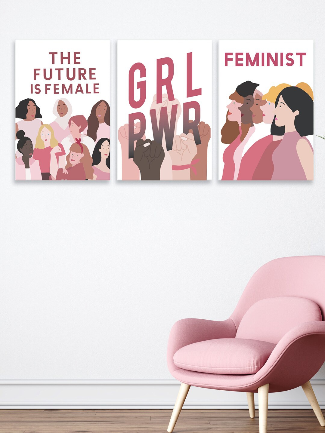 

RANDOM 3 Pc White & pink Women's Day Framed Canvas Wall Art