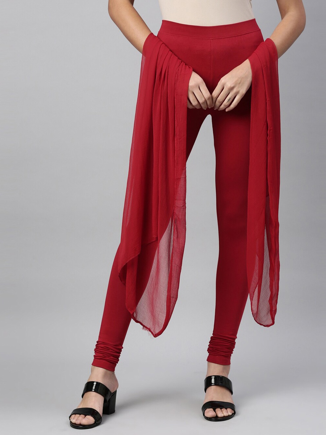 

TWIN BIRDS Women Pack Of 2 Churidar-Length Legging & Shawl, Maroon