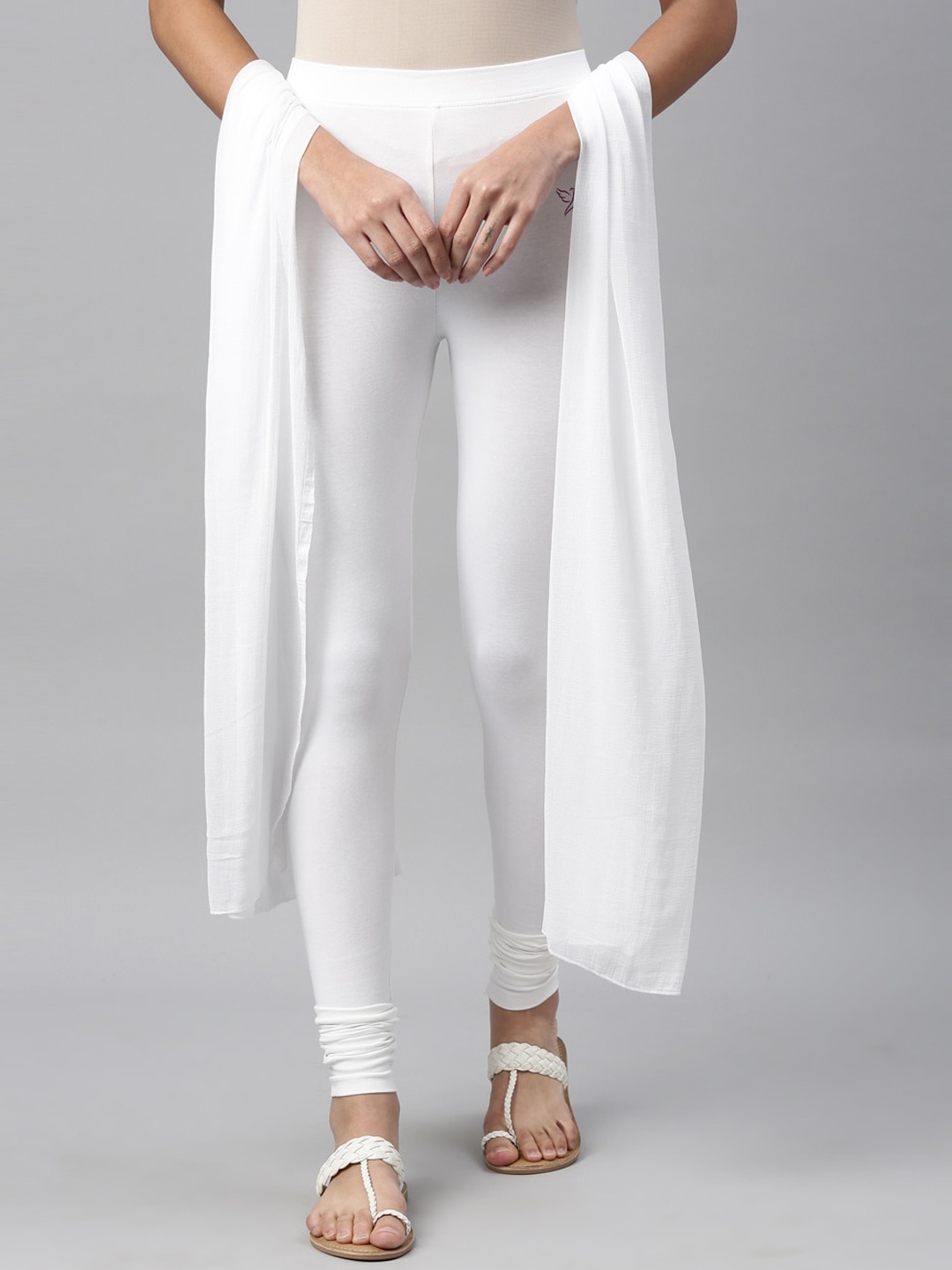 

TWIN BIRDS Women 2 Piece Churidar-Length Legging & Shawl, White