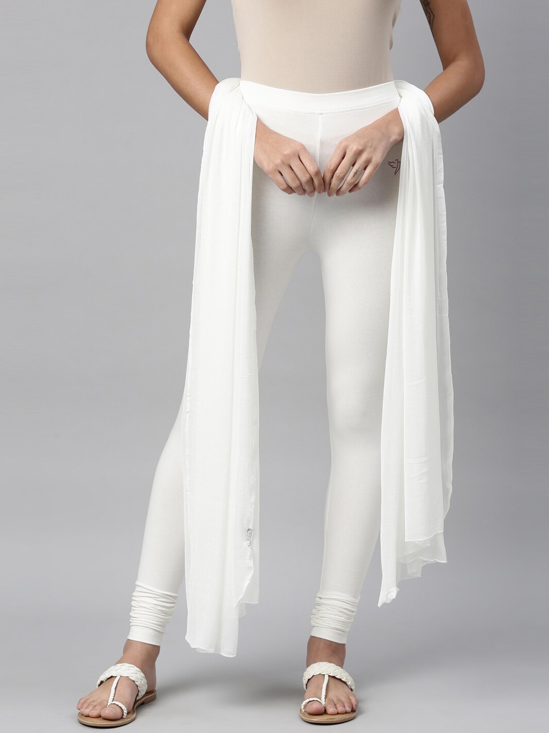 

TWIN BIRDS Pack Of 2 Churidhar Length Leggings With Shawl, White