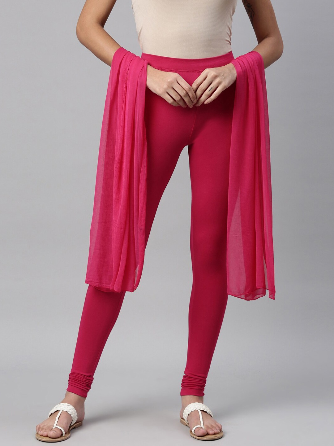 

TWIN BIRDS Women Pack Of 2 Churidar-Length Legging & Shawl, Pink