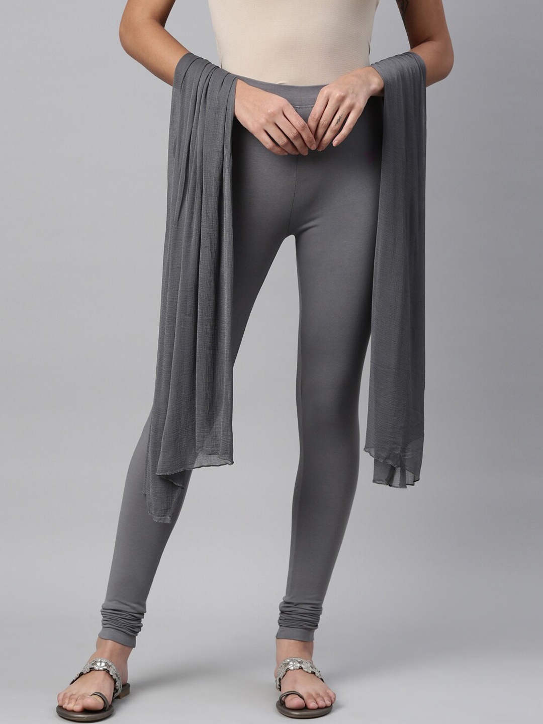 

TWIN BIRDS Pack Of 2 Churidar-Length Leggings With Shawl, Grey