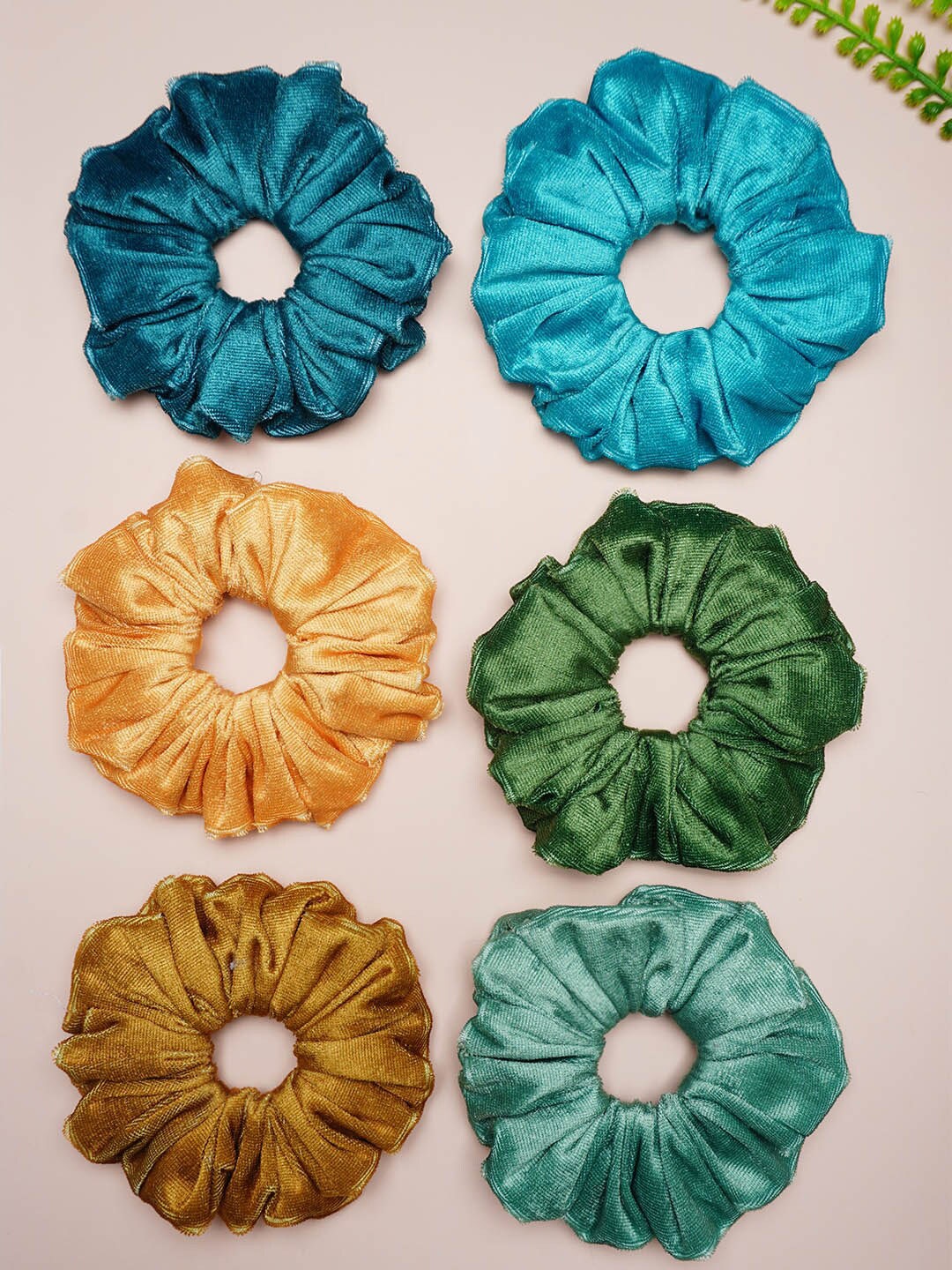 

Ferosh Women Set of 6 Velvet Scrunchies, Yellow