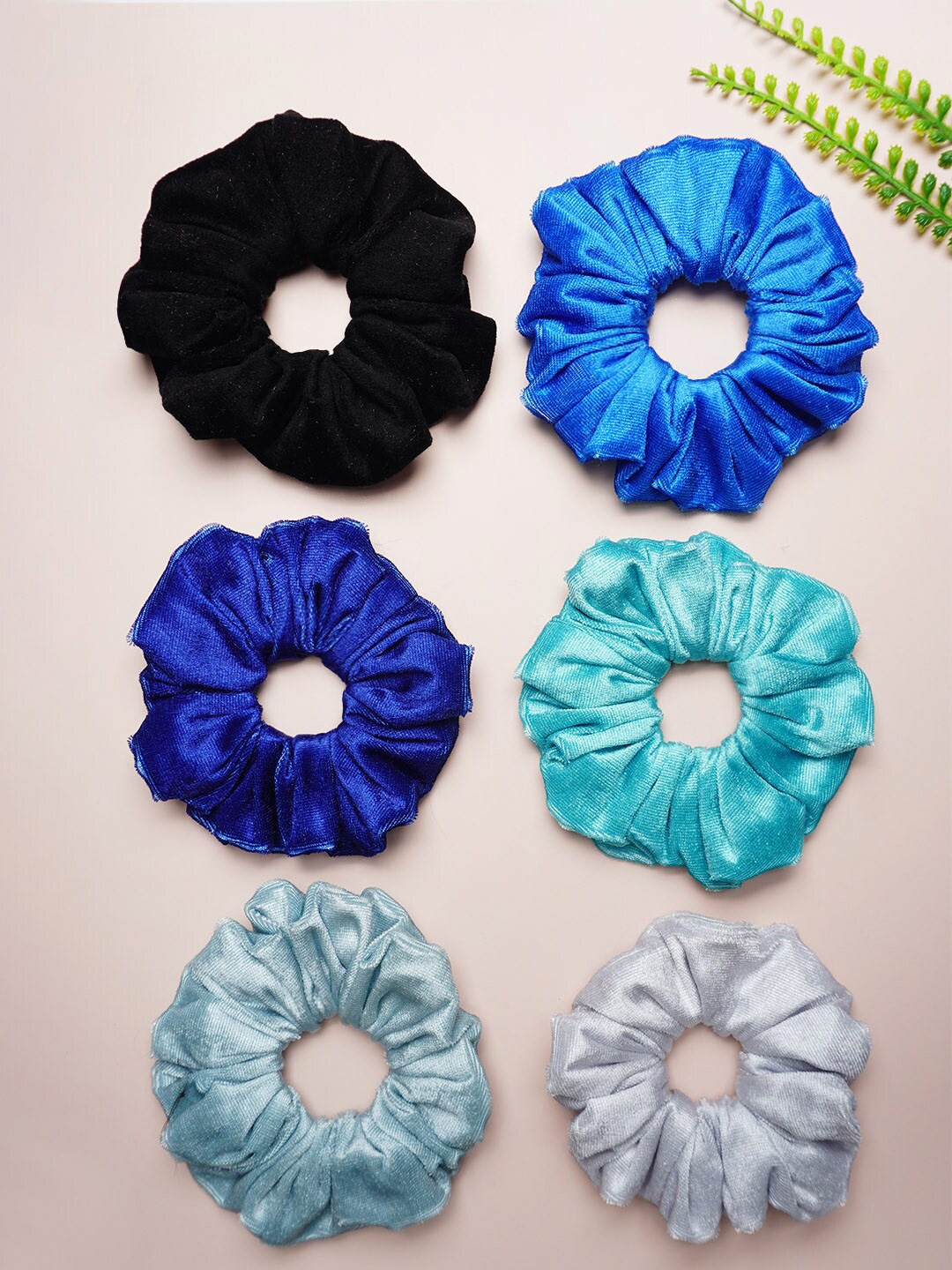 

Ferosh Women Set of 6 Velvet Scrunchies, Blue