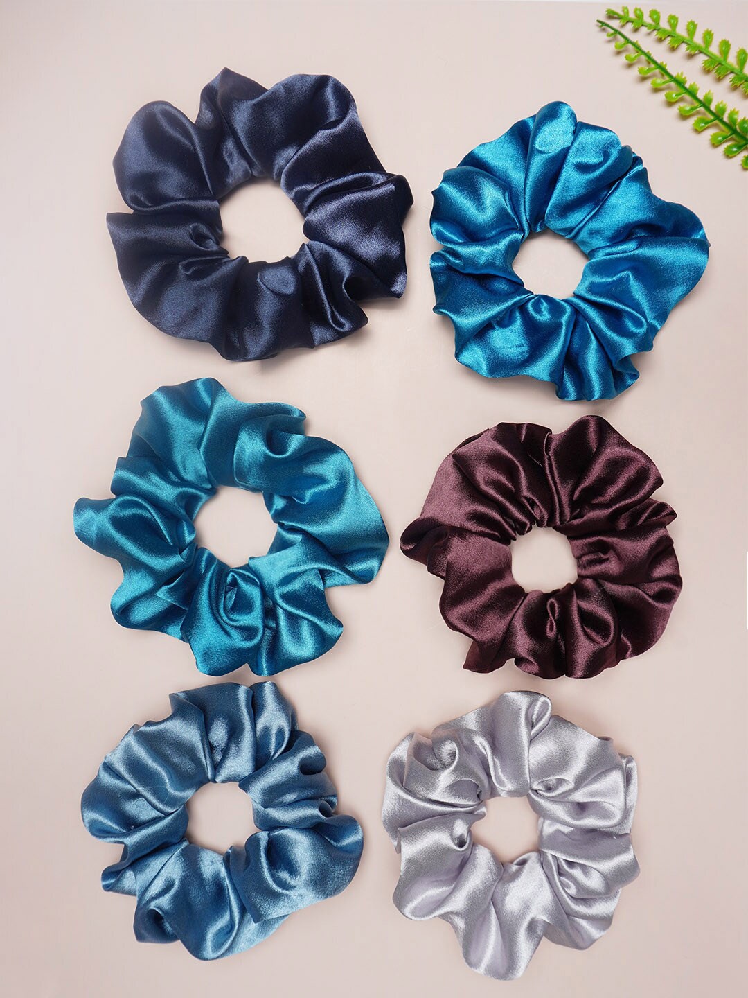 

Ferosh Women Set of 6 Satin Scrunchies, Blue