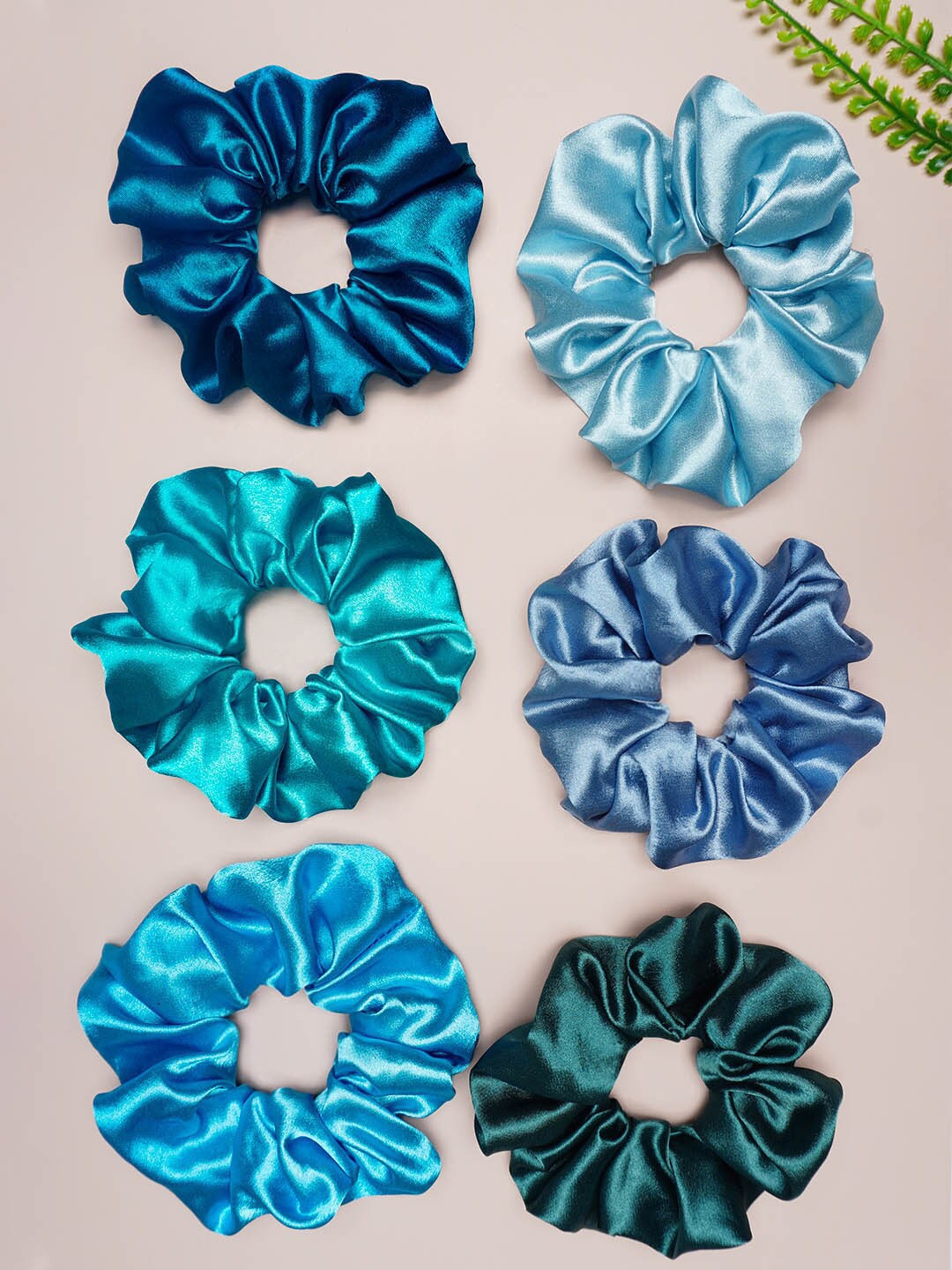 

Ferosh Women Set of 6 Satin Scrunchies, Blue