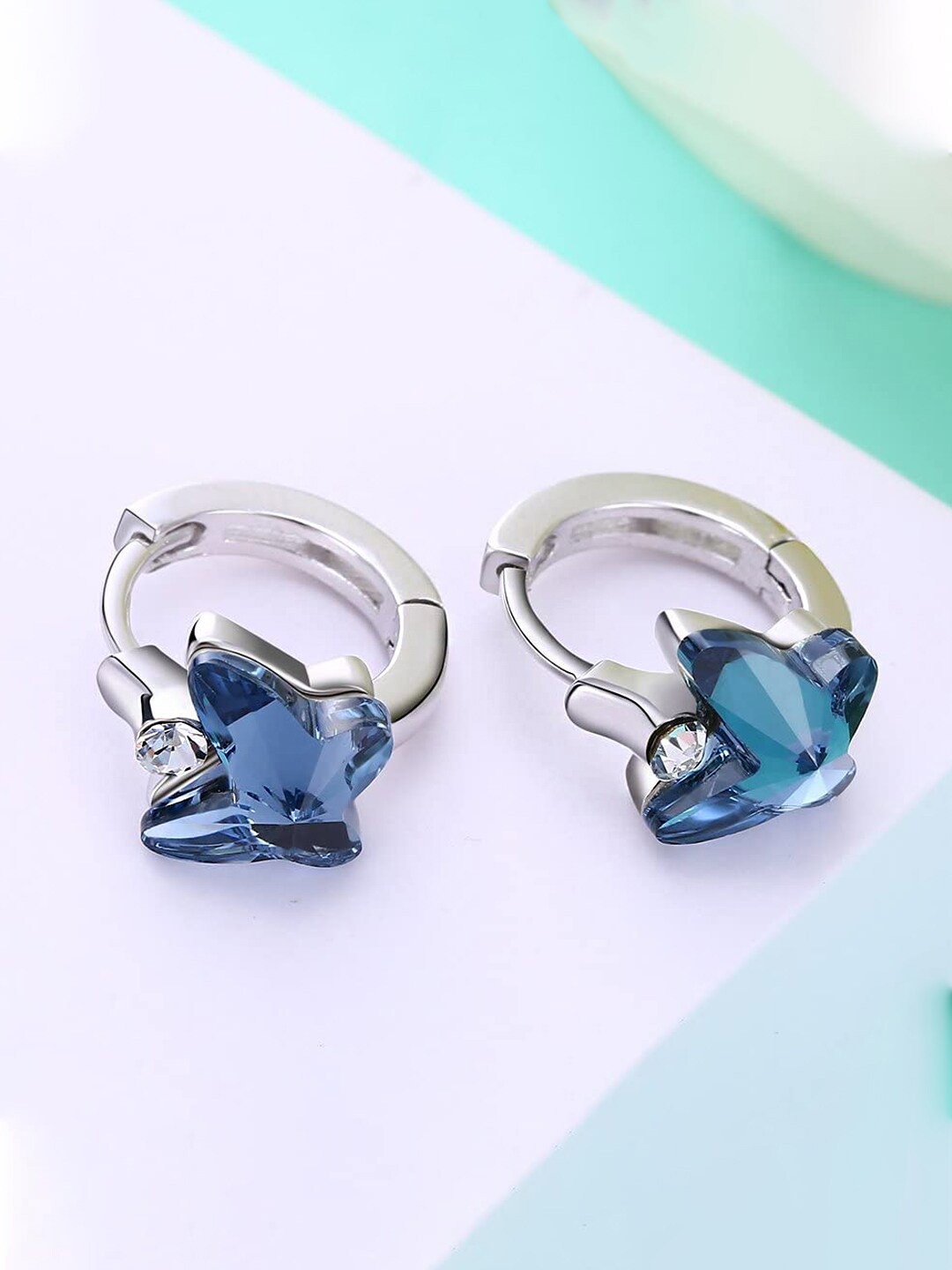 

Raajsi by Yellow Chimes 925 Sterling Silver Plated Contemporary Hoop Earrings, Blue