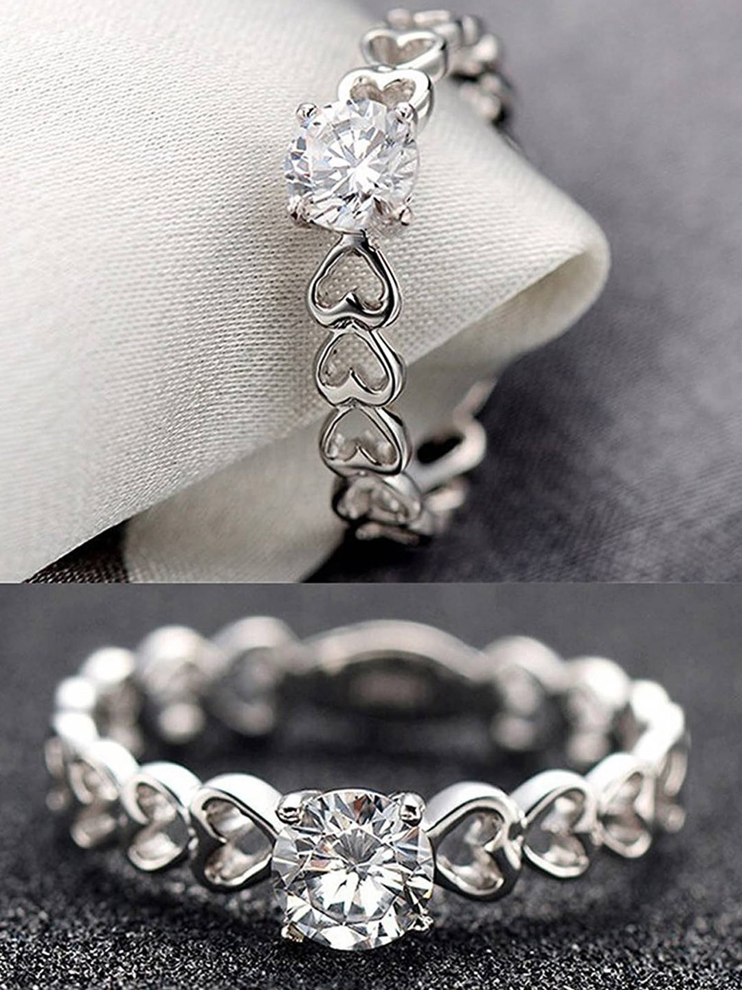 

Raajsi by Yellow Chimes 925 Sterling Silver Crystal Studded Finger Ring, White