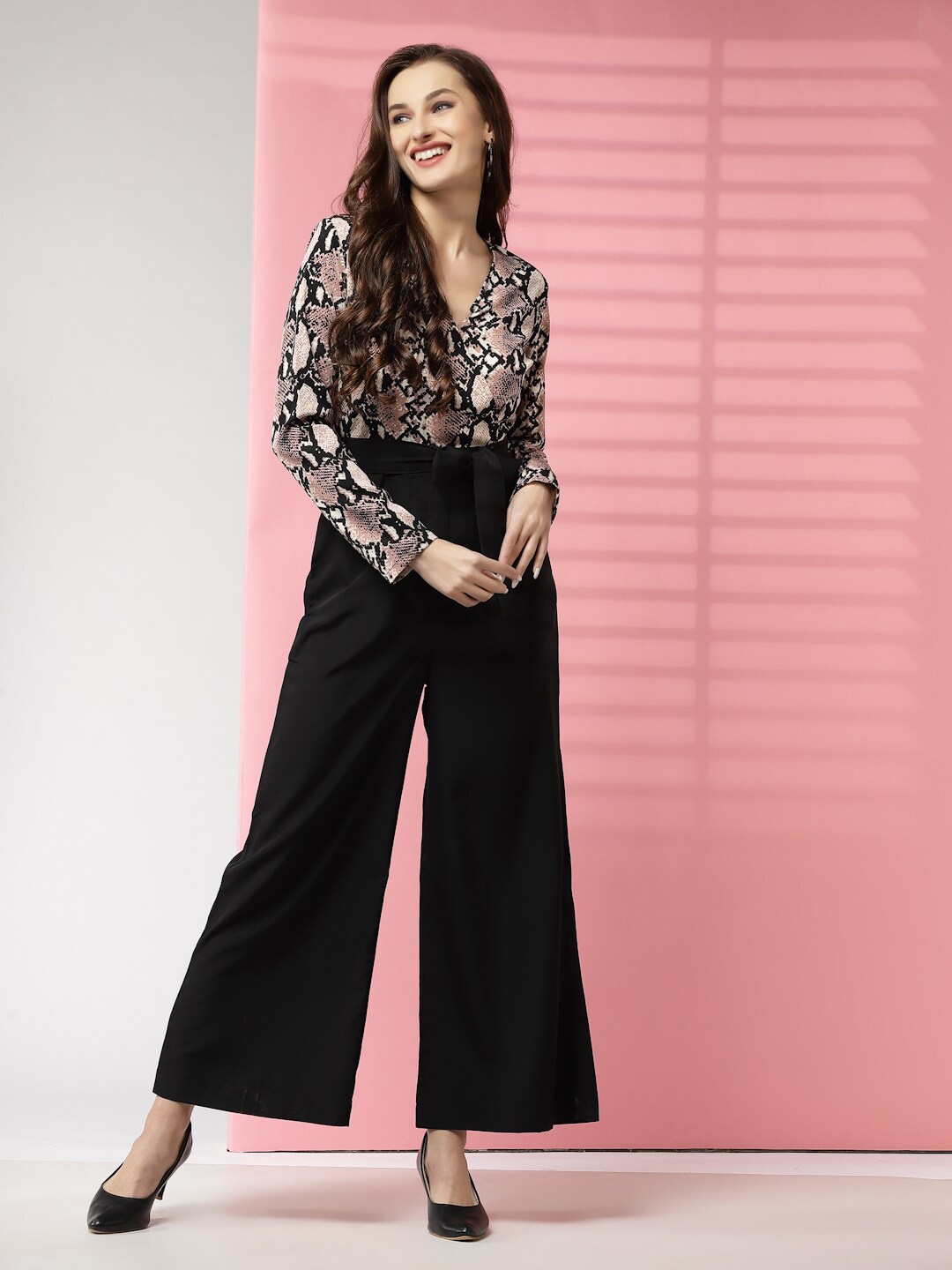 

LONDON BELLY Animal Printed Basic Jumpsuit, Black