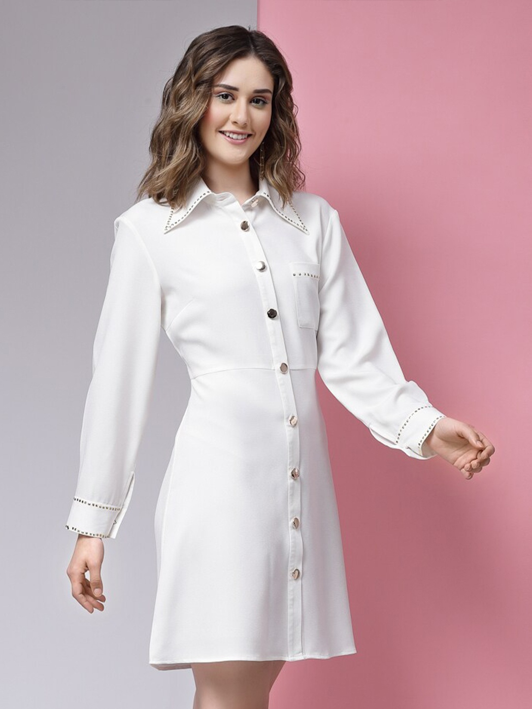 

KASSUALLY Shirt Collar Cuff sleeves Shirt Dress, White