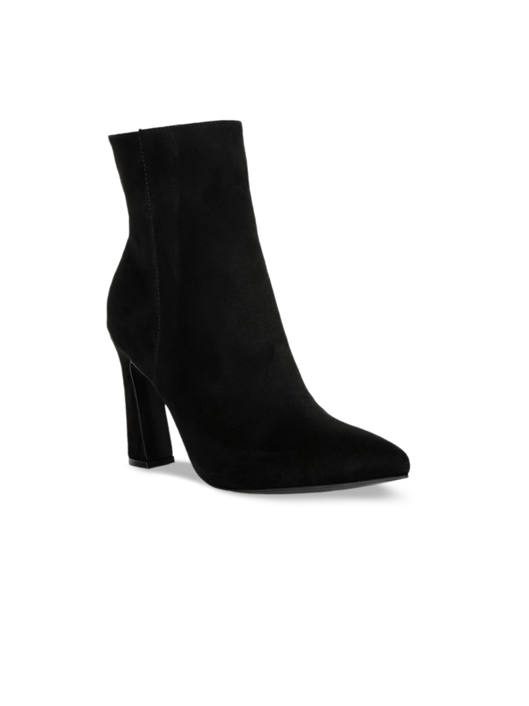 

London Rag Women Pointed Toe Mid -Top Block-Heeled Winter Boots, Black