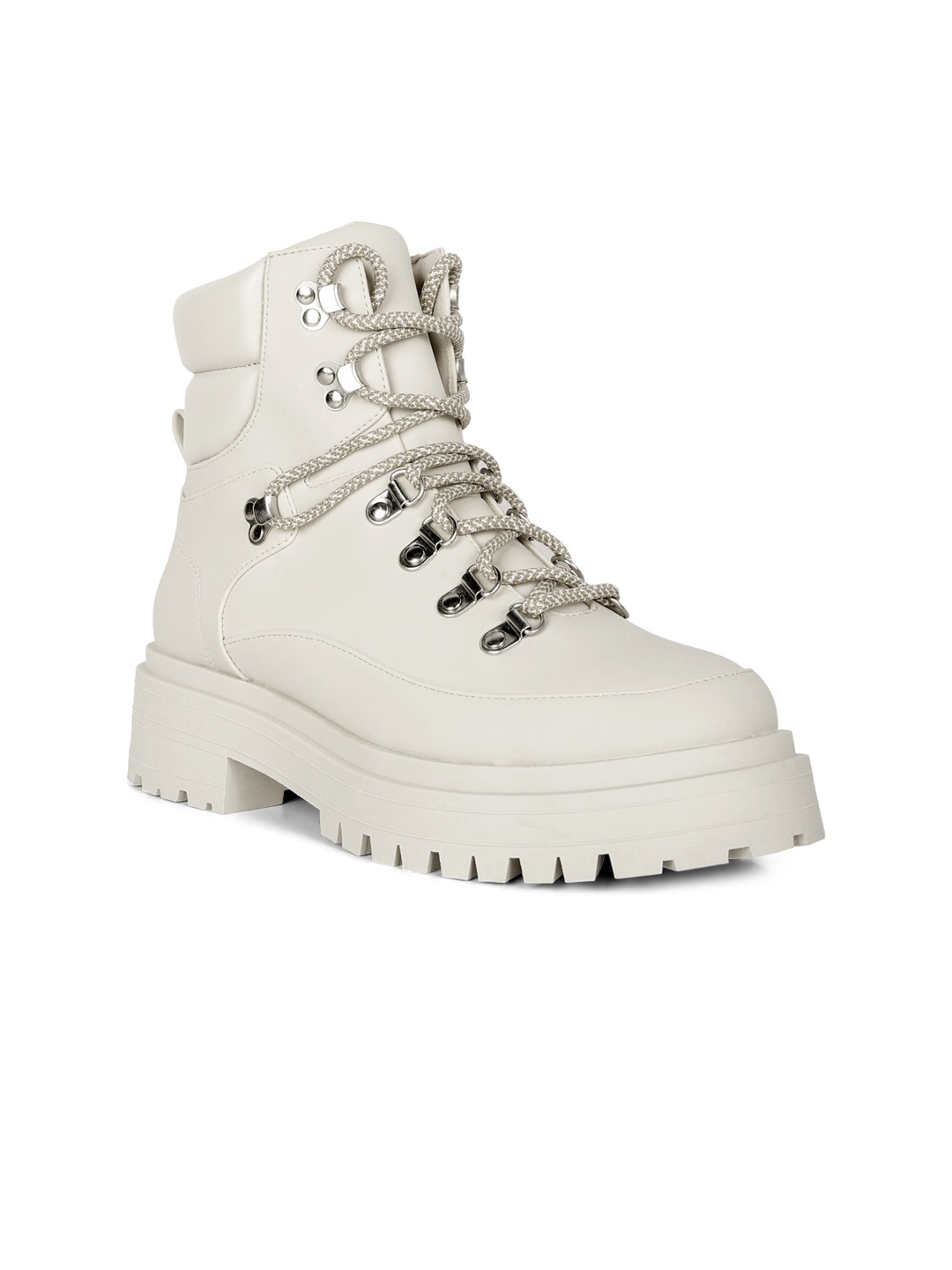 

London Rag Women Mid Top Biker Boots, Off white