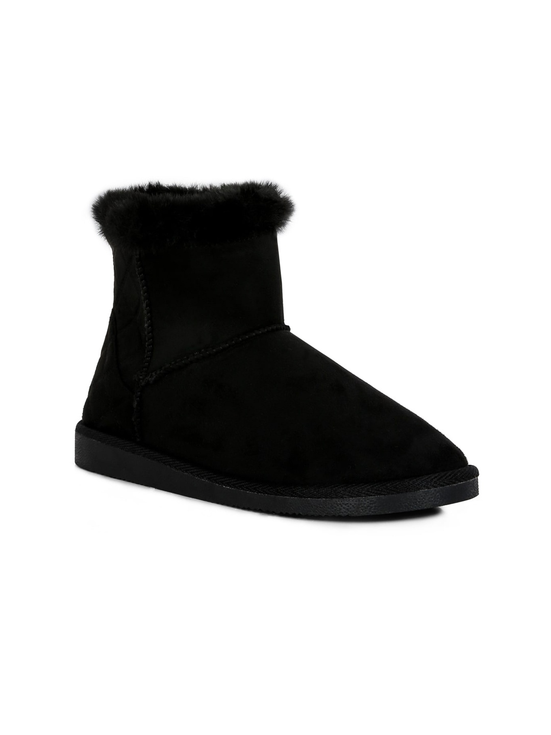 

London Rag Women Mid Top Shearling Lined Flat Suede Winter Boots, Black