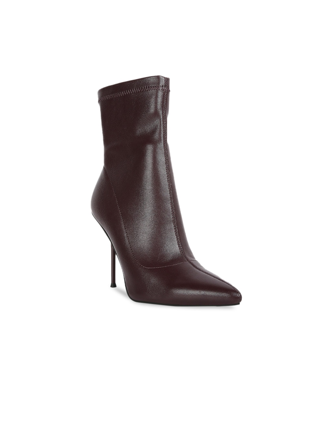 

London Rag Women Pointed Toe Mid -Top Stiletto Heel Boots, Burgundy
