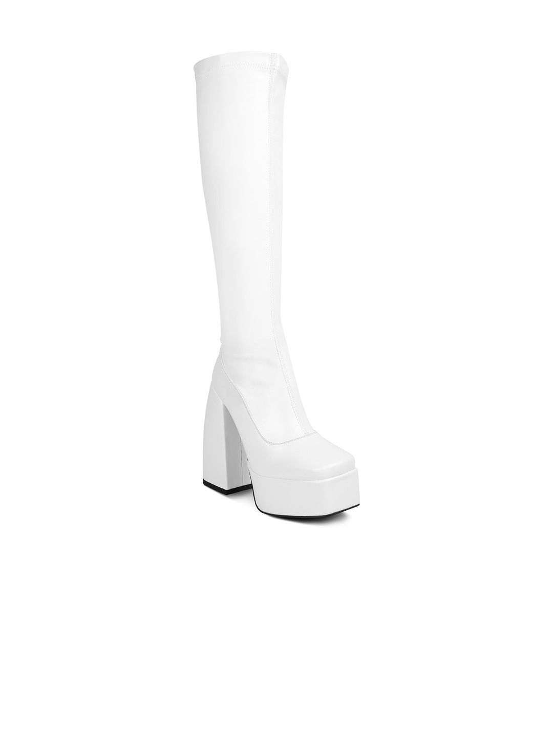 

London Rag Women Square Toe Casual Block-Heeled Winter Boots, White