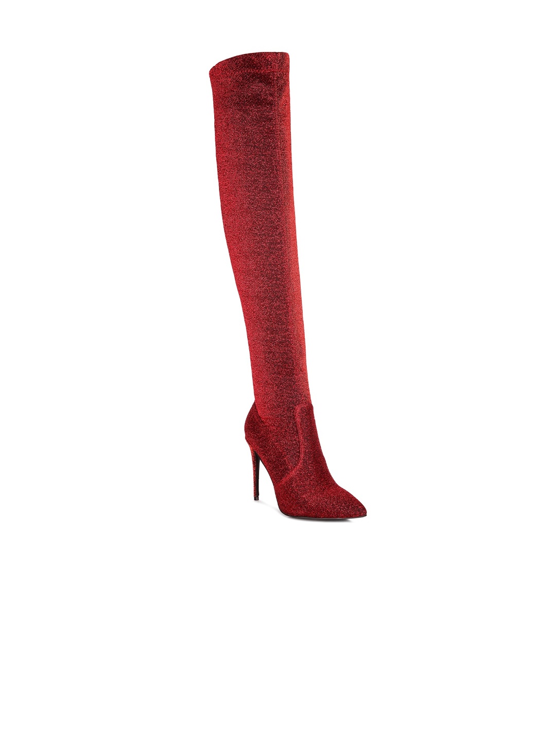 

London Rag Women High Heel Knitted Long Socks Boot, Red