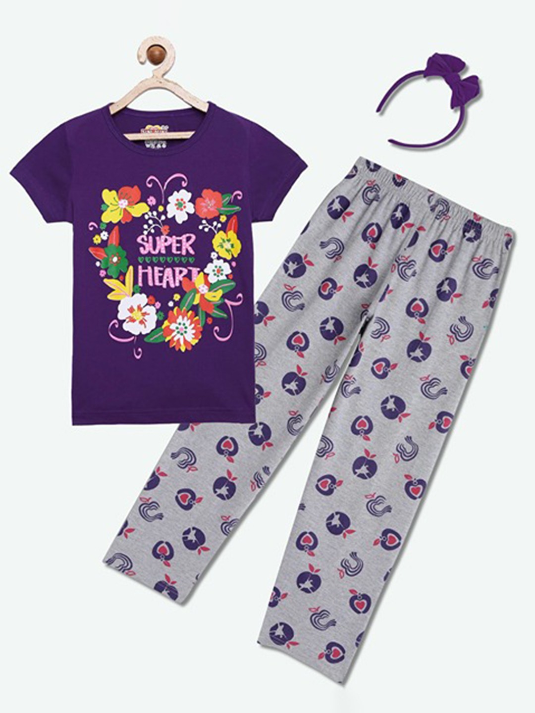 

SINI MINI Girls Printed Night suit, Violet