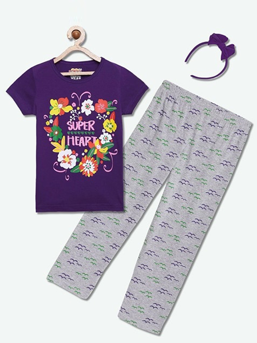 

SINI MINI Girls Printed Night suit, Purple
