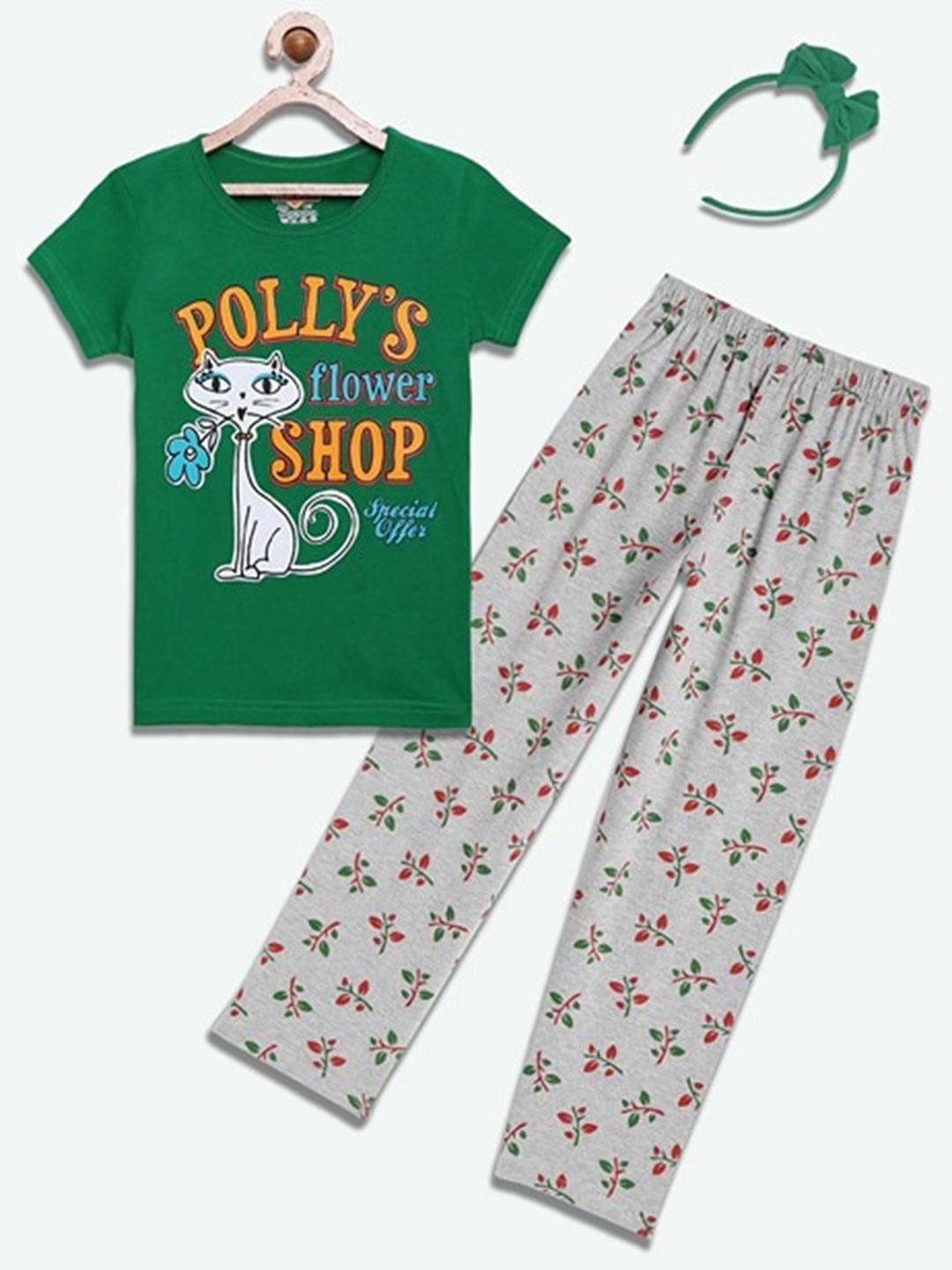 

SINI MINI Girls Printed Night suit, Sea green