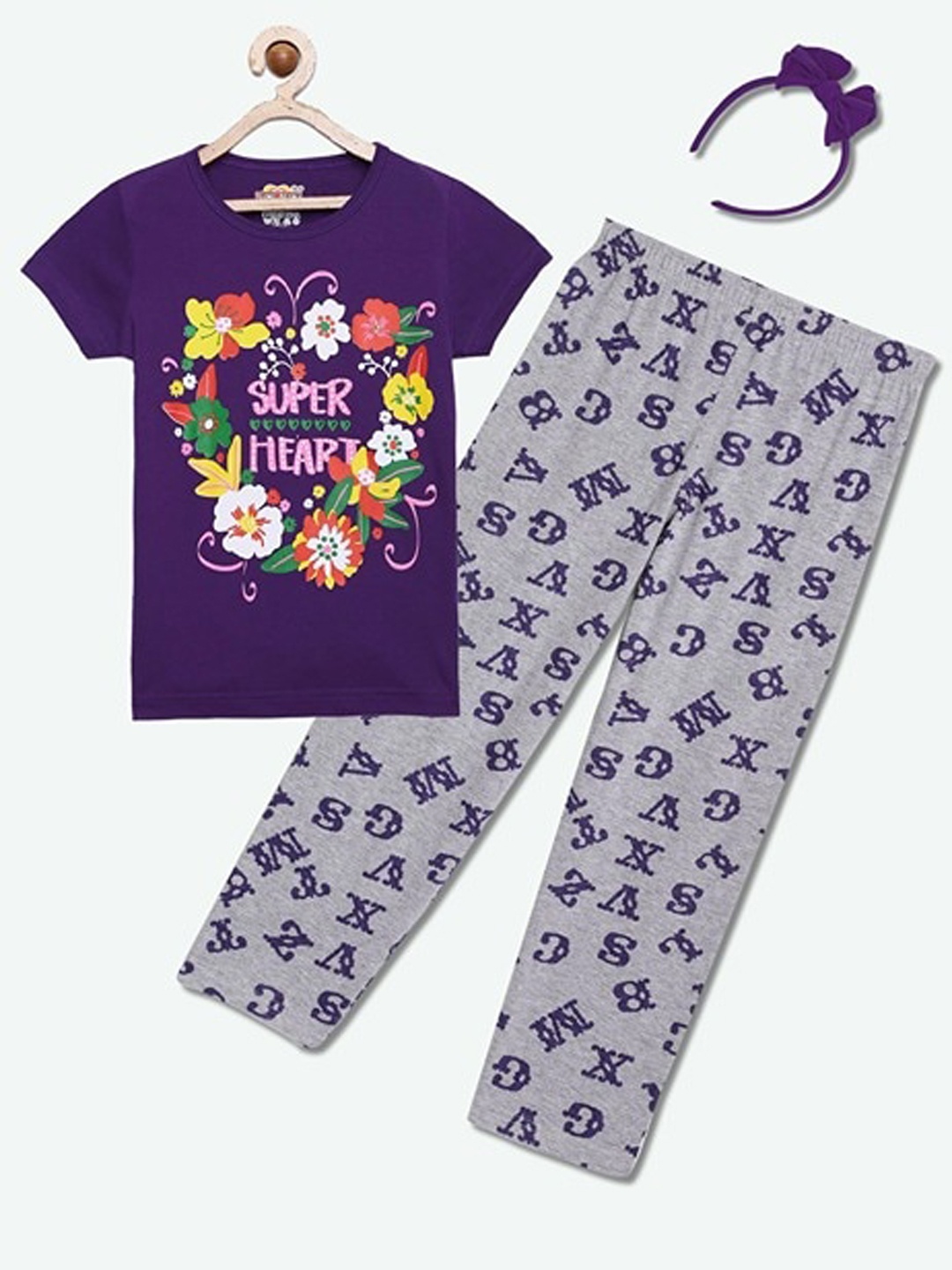 

SINI MINI Girls Printed Night suit, Navy blue
