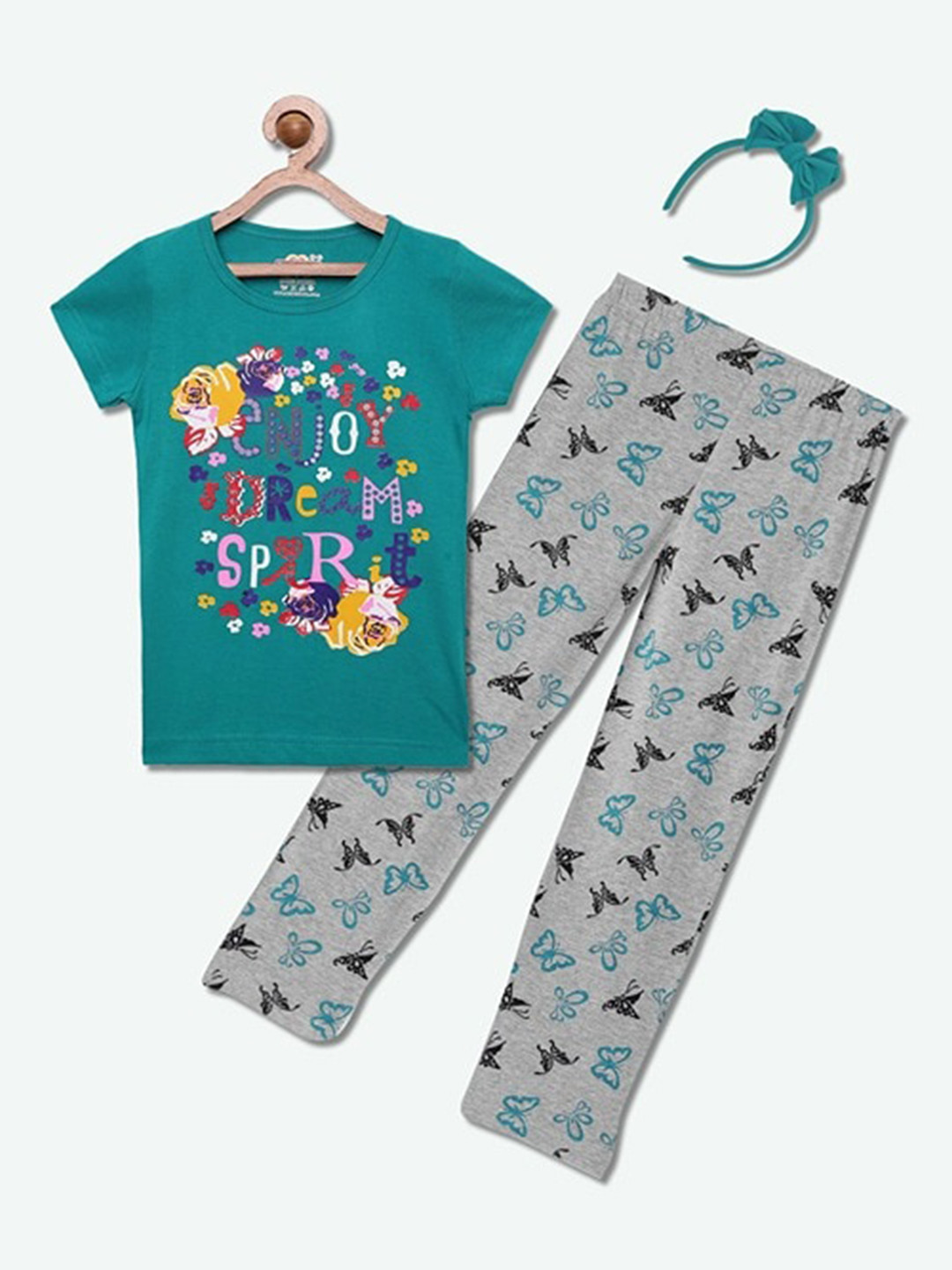 

SINI MINI Girls Printed Night suit, Teal