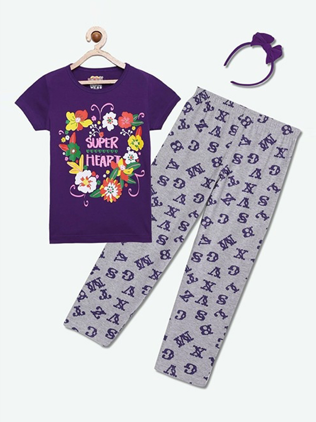 

SINI MINI Girls Printed Night suit, Purple