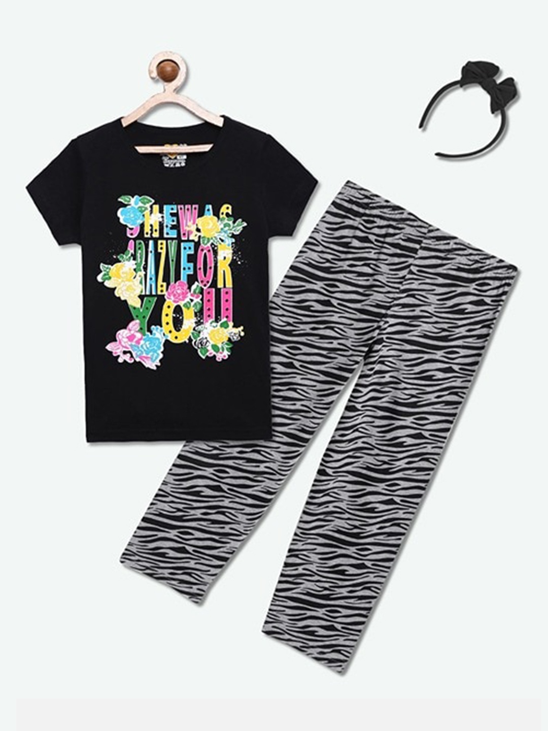 

SINI MINI Girls Typography Printed Night Suit, Grey