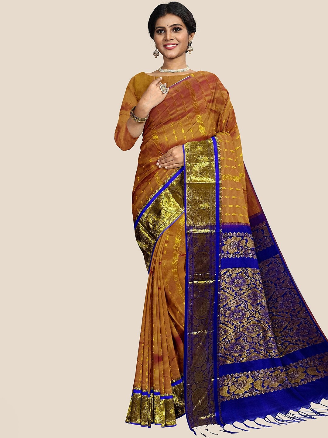 

The Chennai Silks Woven Design Zari Pure Silk Dharmavaram Saree, Orange