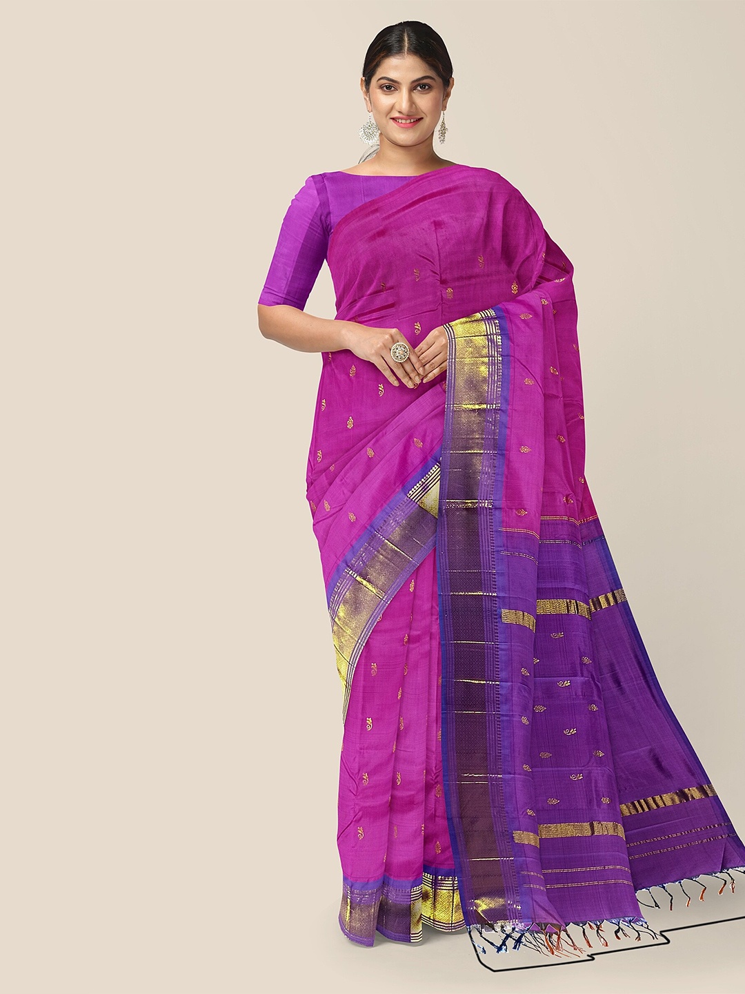 

The Chennai Silks Ethnic Motifs Zari Pure Silk Dharmavaram Saree, Pink