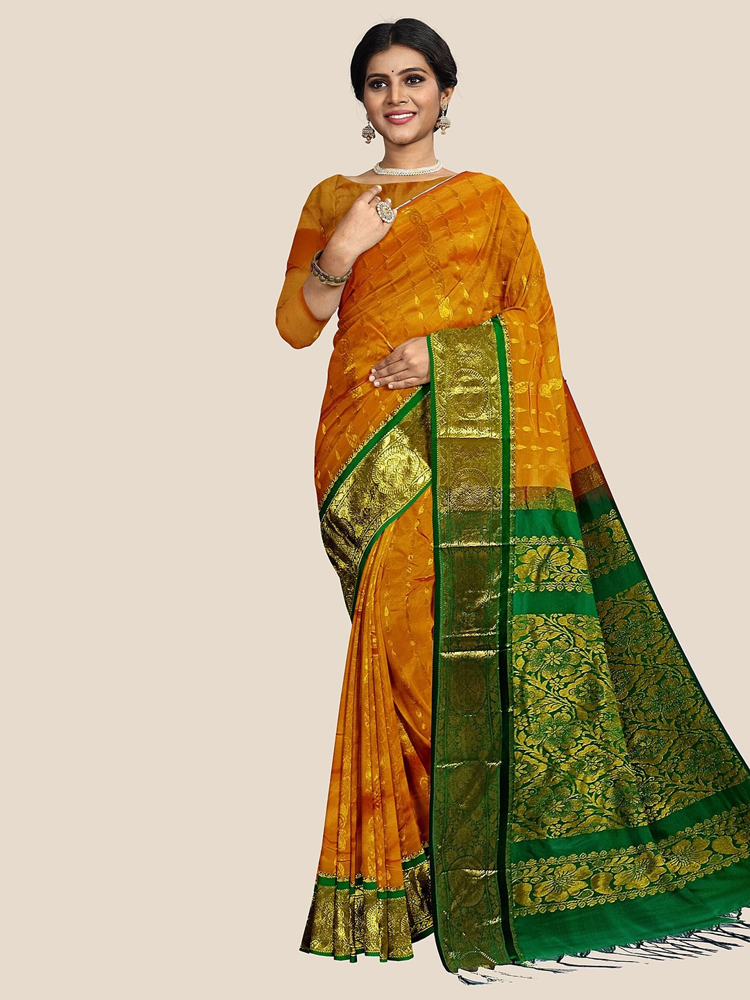 

The Chennai Silks Woven Design Zari Pure Silk Dharmavaram Saree, Orange