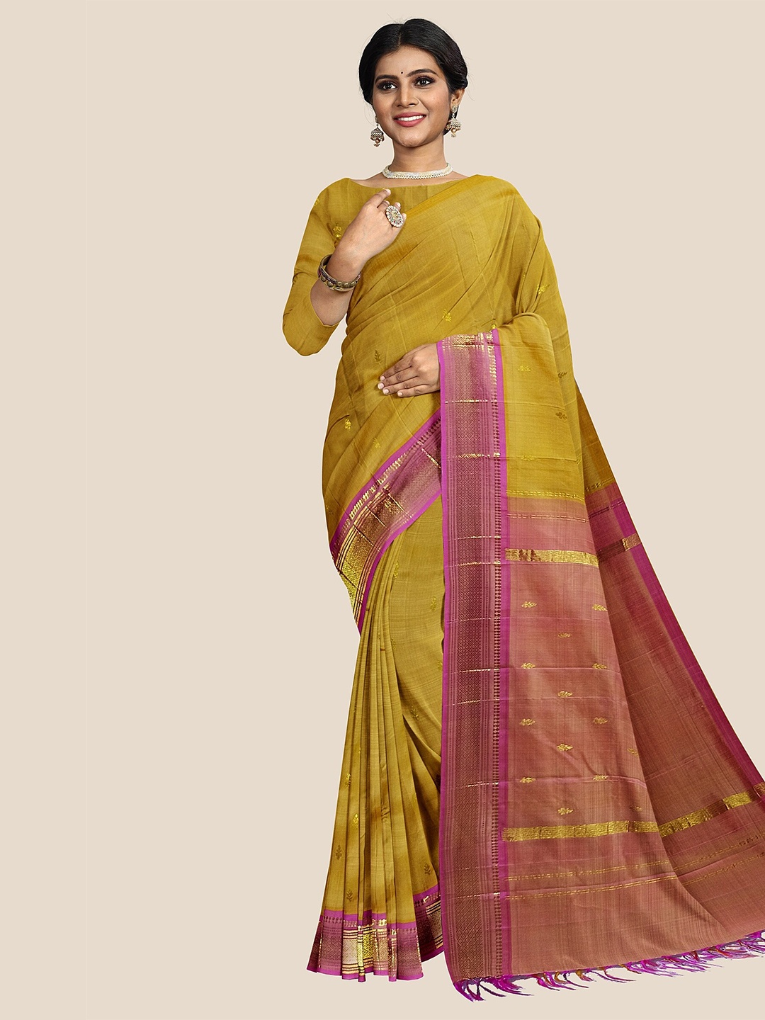 

The Chennai Silks Woven Design Zari Pure Silk Dharmavaram Saree, Mustard