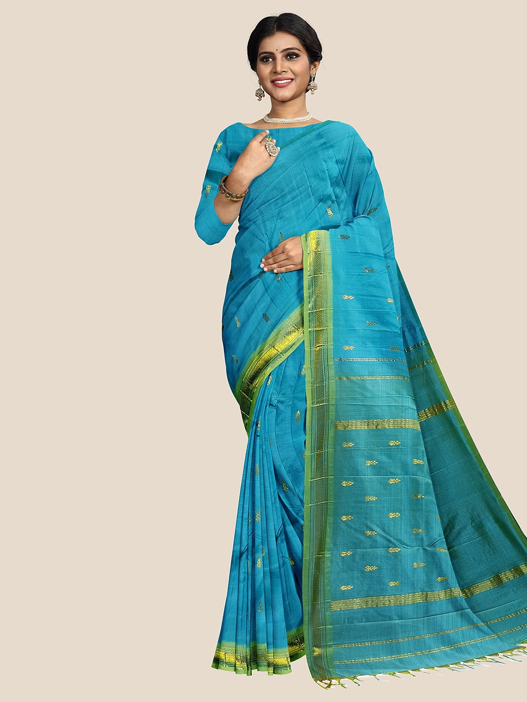 

The Chennai Silks Woven Design Zari Pure Silk Dharmavaram Saree, Blue