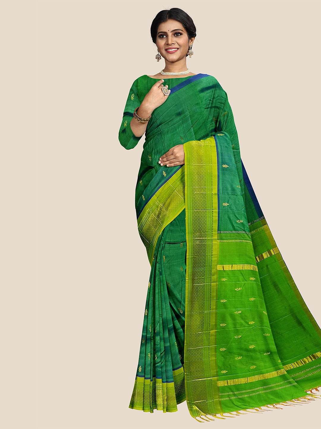 

The Chennai Silks Woven Design Zari Pure Silk Dharmavaram Saree, Green