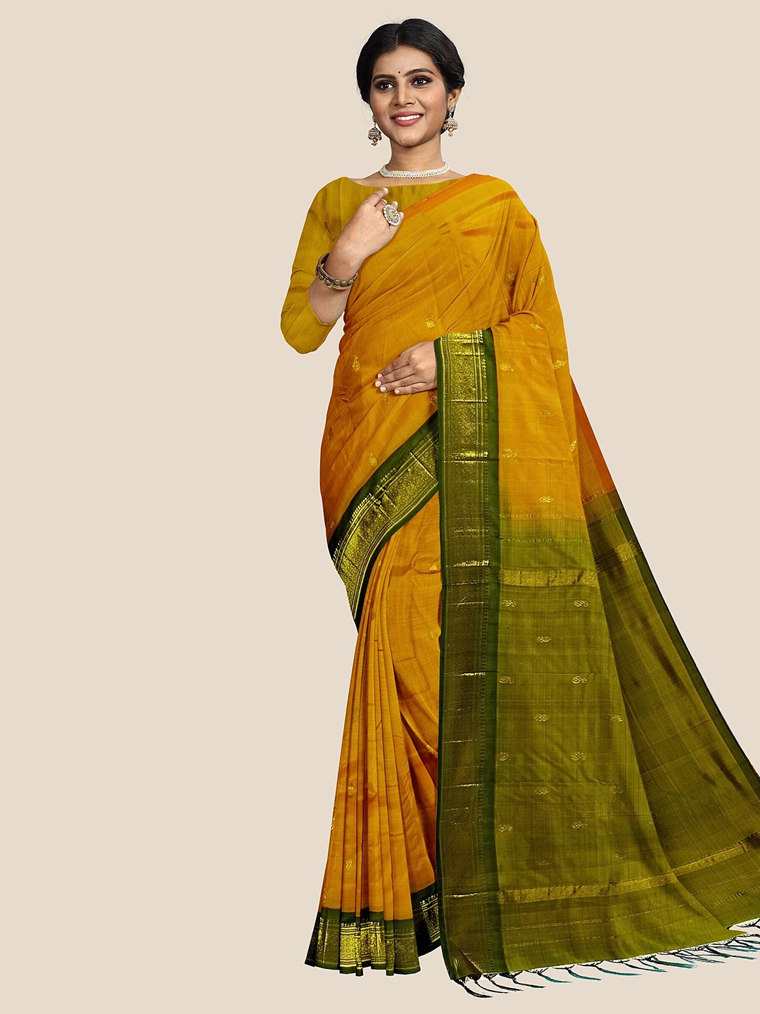 

The Chennai Silks Woven Design Zari Pure Silk Dharmavaram Saree, Yellow