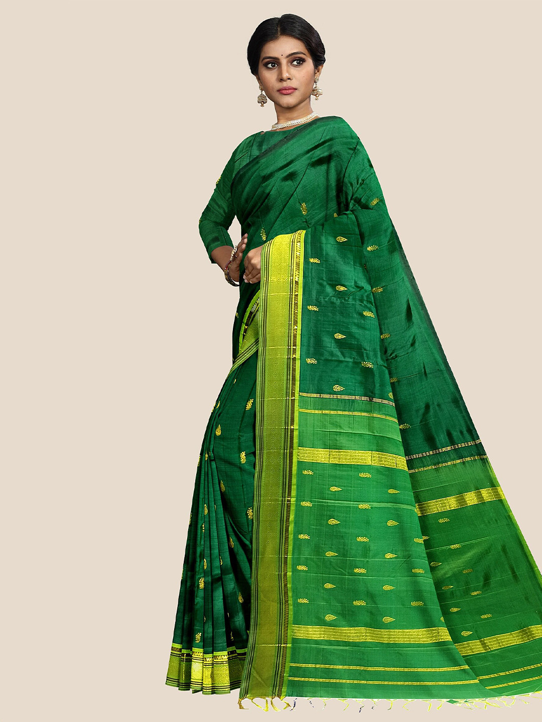

The Chennai Silks Woven Design Zari Pure Silk Dharmavaram Saree, Green