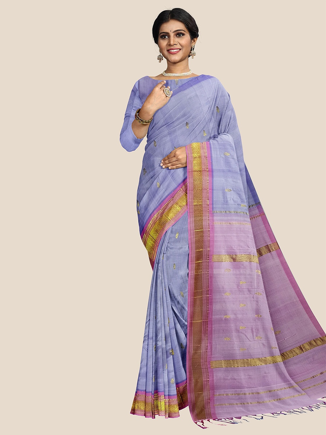 

The Chennai Silks Woven Design Zari Pure Silk Dharmavaram Saree, Blue