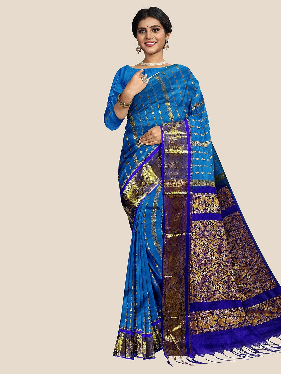 

The Chennai Silks Woven Design Zari Pure Silk Dharmavaram Saree, Blue