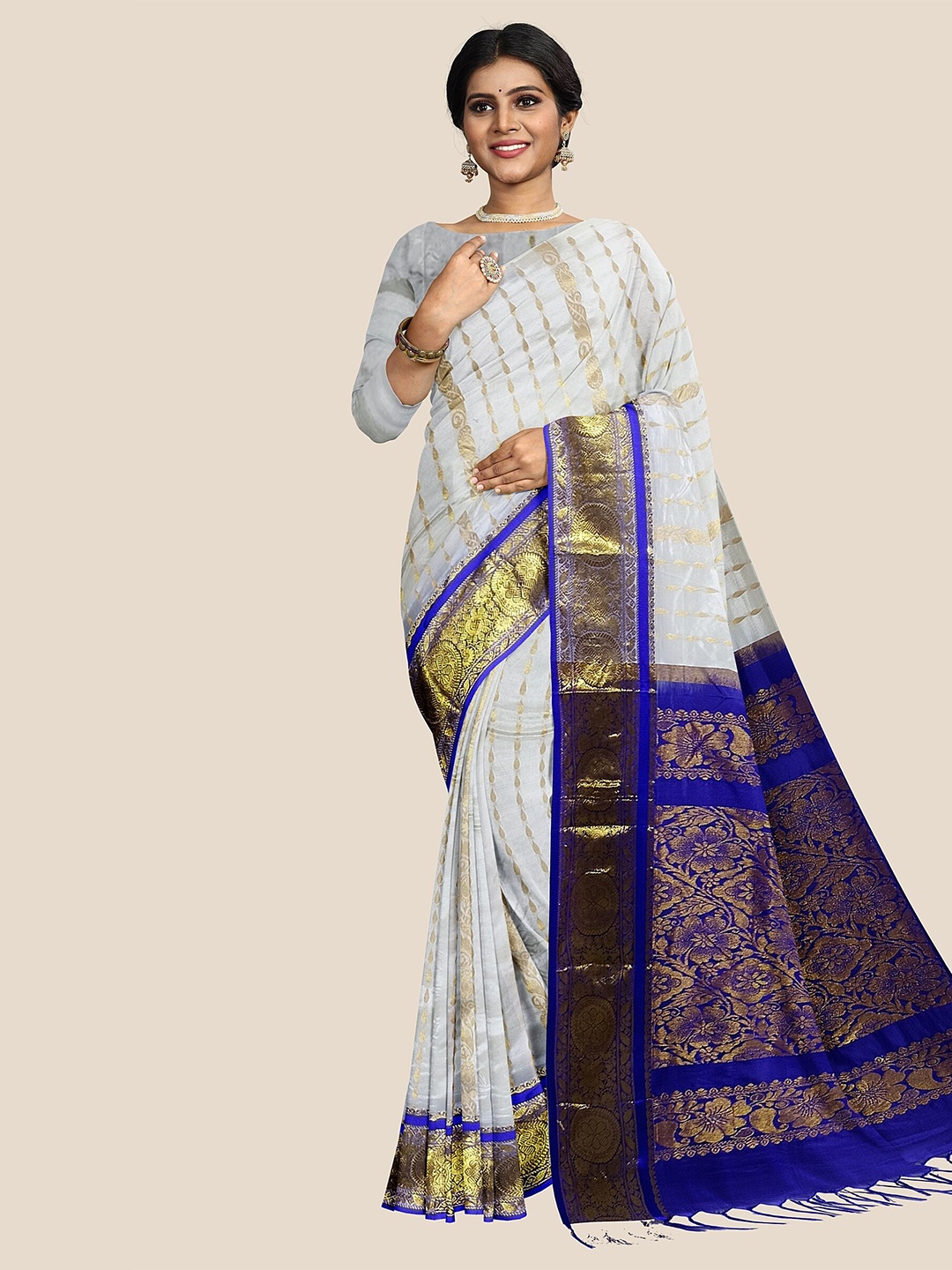 

The Chennai Silks Woven Design Zari Pure Silk Dharmavaram Saree, White