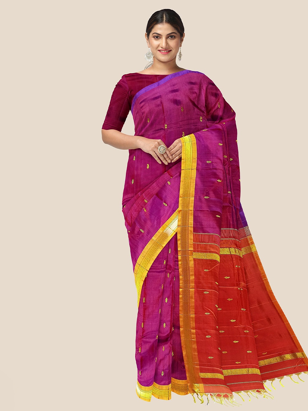 

The Chennai Silks Woven Design Zari Pure Silk Dharmavaram Saree, Magenta