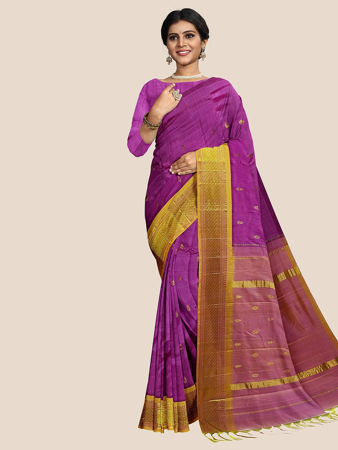 

The Chennai Silks Ethnic Motifs Zari Pure Silk Dharmavaram Saree, Pink
