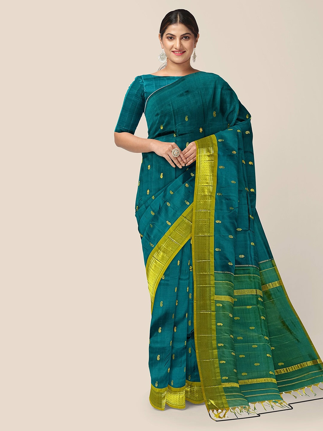 

The Chennai Silks Woven Design Zari Pure Silk Dharmavaram Saree, Green