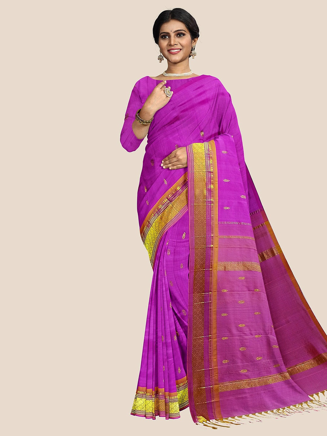 

The Chennai Silks Woven Design Zari Pure Silk Dharmavaram Saree, Pink